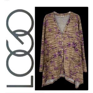 LOGO by Lori Goldstein Bamboo Print Cardigan Size Small